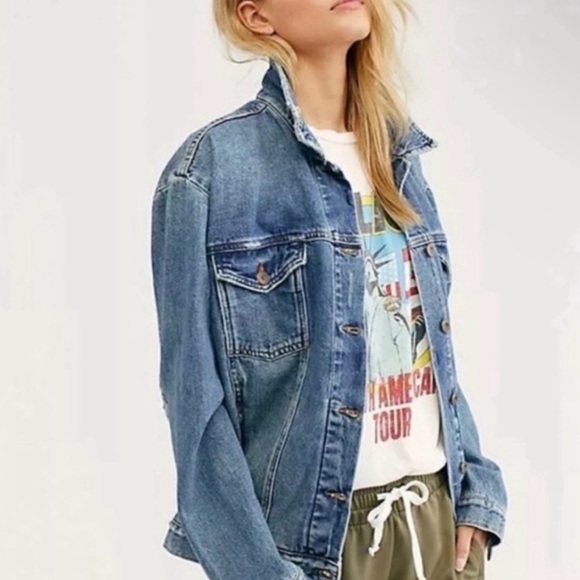 Free People Ramona Trucker Denim Jean Jacket M - Picture 2 of 16